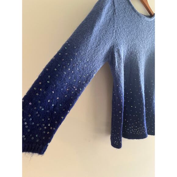 Susan Bristol Mohair Boat Neck Sweater Cocktail Blue Ombre Sequins Size Small JL - Picture 2 of 7